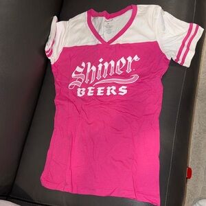 Shiner beer promo  Pink and White V-Neck Tee